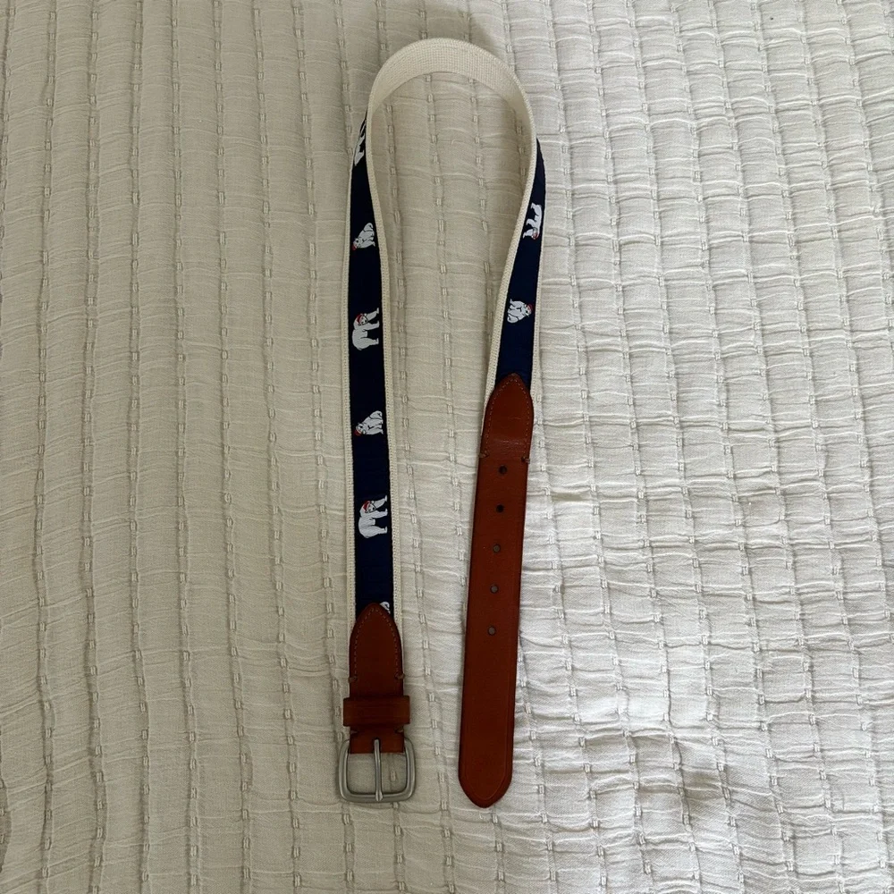 J. Crew Santa Polar Bear‎ Christmas Holiday Print Belt Canvas Leather Men’s 32